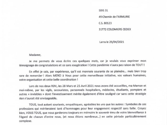 Lettre de remerciements
